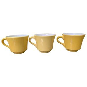 Shenango China Anchor Hocking Yellow Pedestal Mugs Set 3 Restaurant Ware 1979